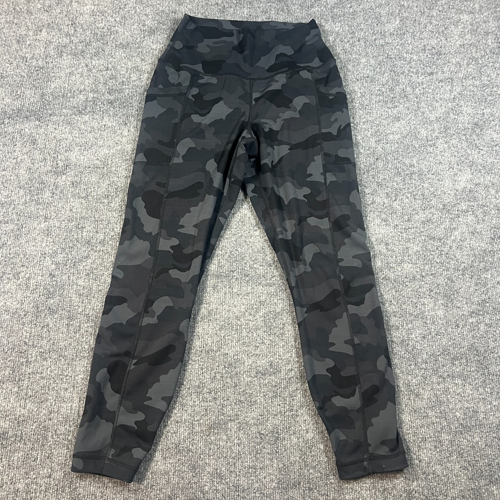 90 Degree by Reflex Ankle Leggings Women M Gray Camouflage Stretch High Waisted